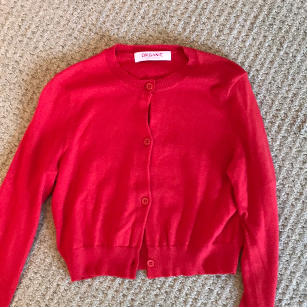 Red cropped cardigan by Organic
